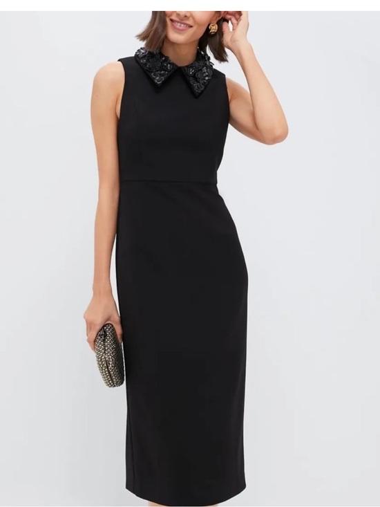 Tuckernuck Dresses & Skirts - NWT Tuckernuck Helena Black Floral Applique Collar Sleeveless Sheath Midi Size S